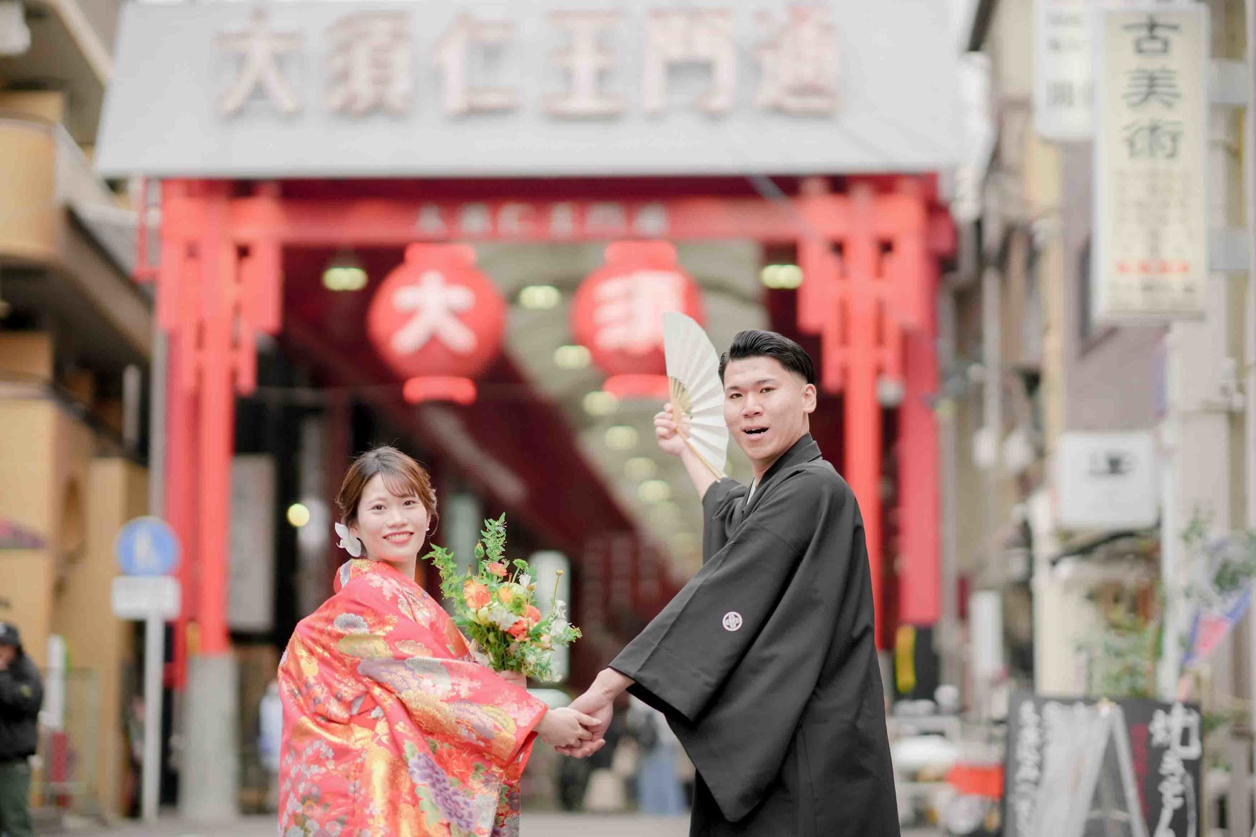 alt="名古屋で和装前撮りするカップル"